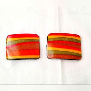 Vtg TipToe Colorful Striped Shoe Clips Red Orange Green Yellow Made In France